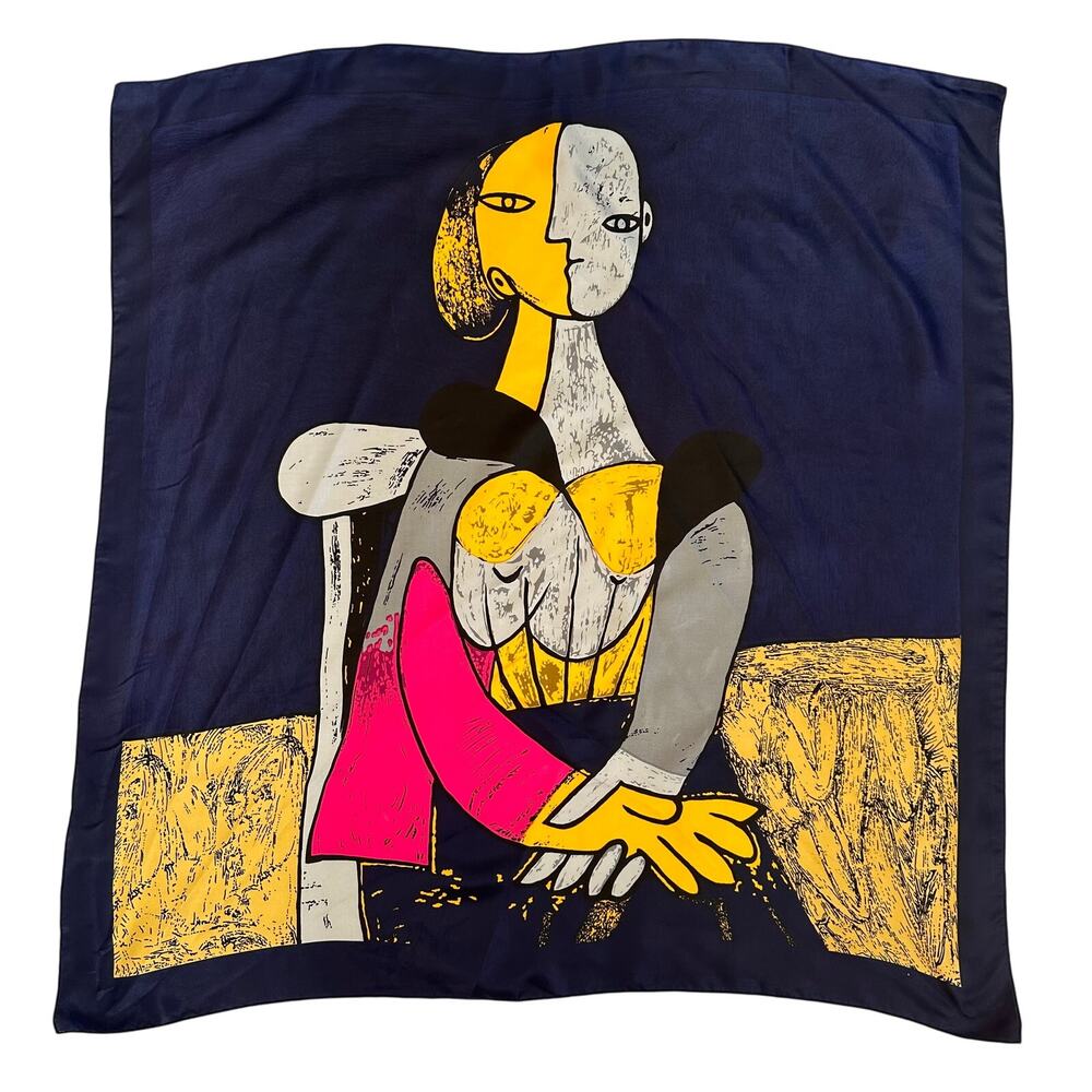 Picasso Signed Scarf Silk Large Square Art France Royal Electric Multicolored